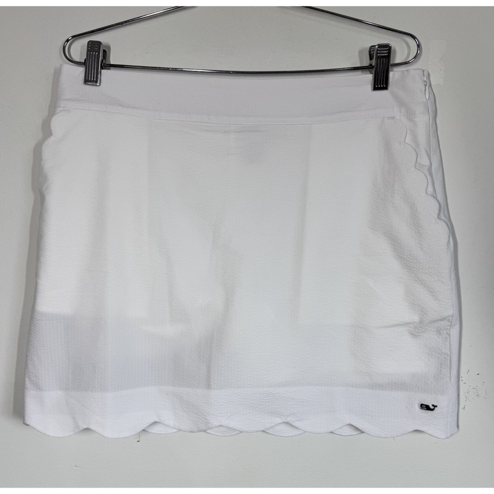 Vineyard Vines White Performance Mini Skort Skirt Stretch Scalloped Size 10 Golf